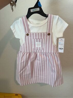 Carter's Pink and White Striped Overall Skirt